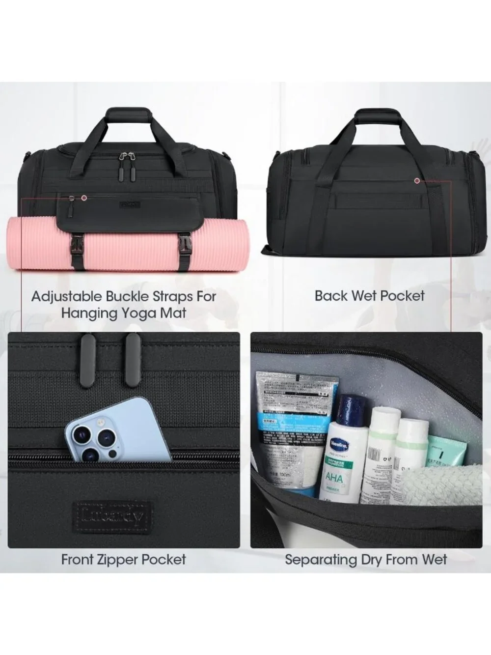40L Sports Gym Duffel Bag with Shoe Compartment & Wet Pocket - Water Resistant